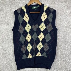 Vintage Hunt Club Sweater Vest Mens Large Shetland Wool Fair Isle Grandpa
